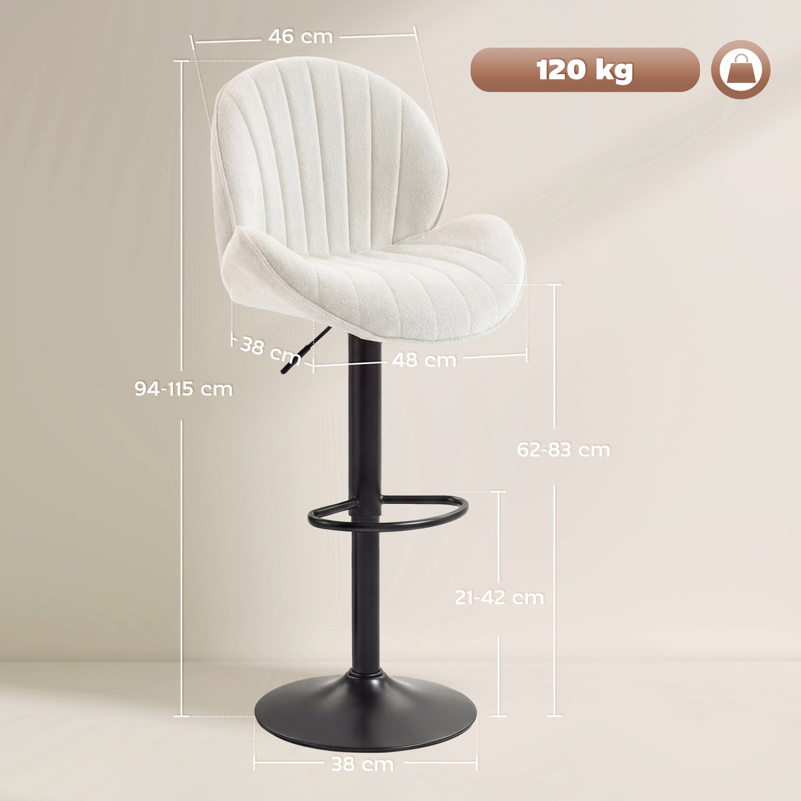 Bar Stools Set of 2, Swivel Barstools with Back, Adjustable Height and