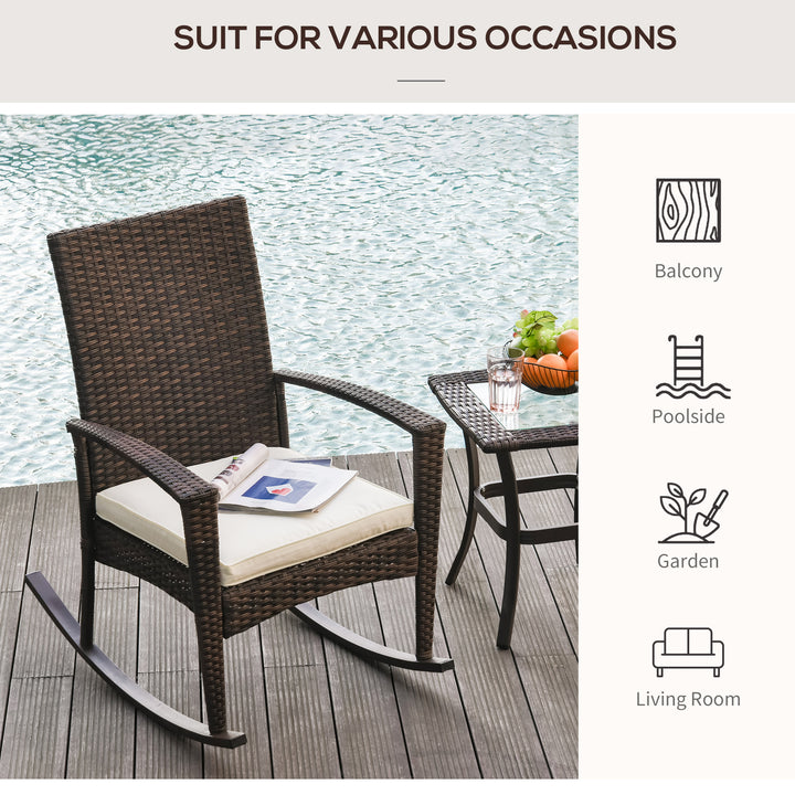 Outsunny Rattan Rocking Chair Rocker Garden Furniture Seater Patio Bistro Relaxer Outdoor Wicker Weave with Cushion