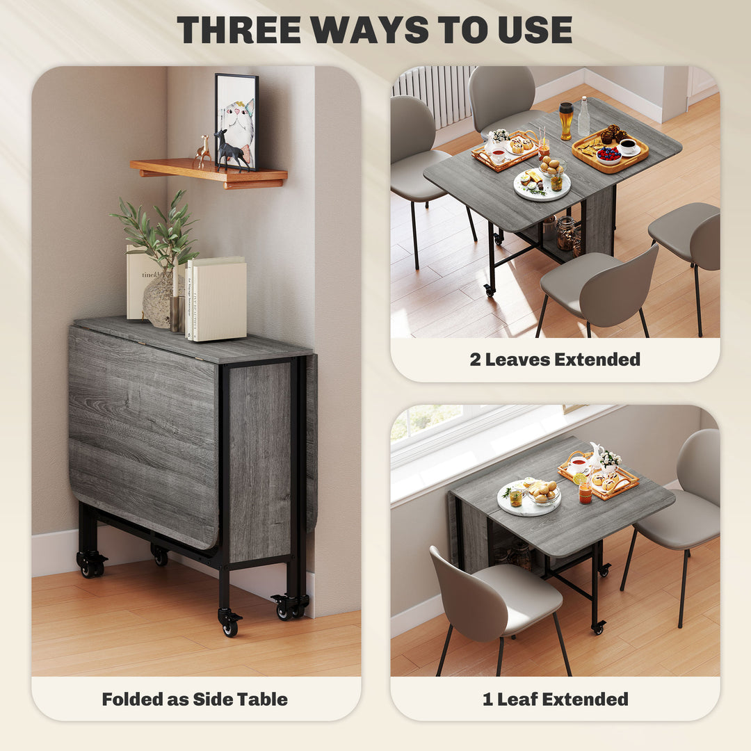 Six-Person Drop Leaf Dining Table - Grey/Black
