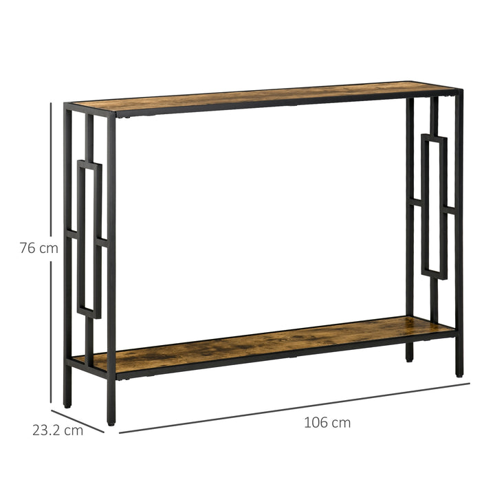 HOMCOM Industrial Console Table with Storage Shelf, Narrow Hallway Dressing Desk with Metal Frame for Living Room, Bedroom, Rustic Brown