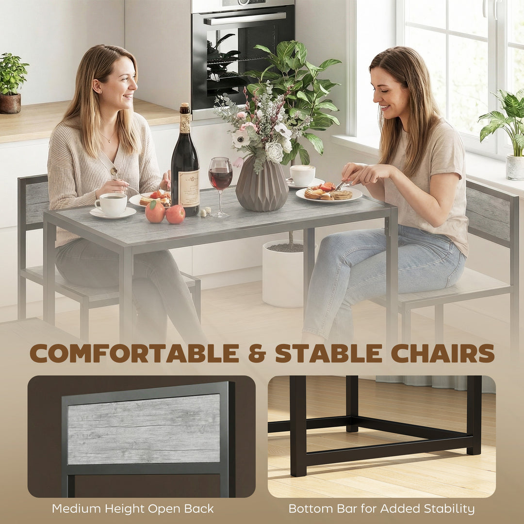3 Piece Table Stool Set - Charcoal Grey Wood-Effect