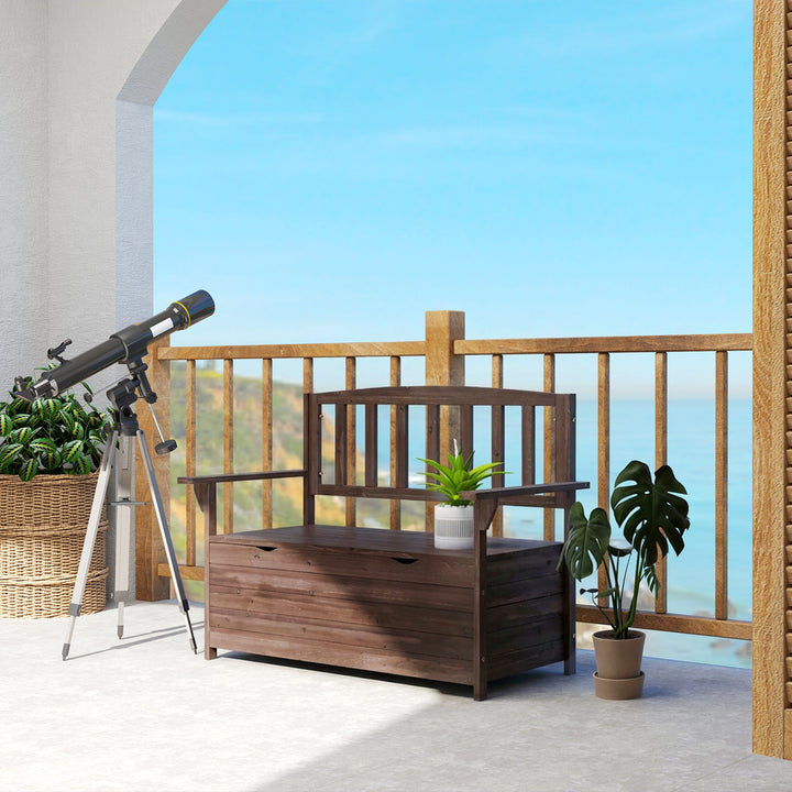 Outdoor 2 Seater Garden Bench, Wooden Bench with Storage, Backrest, Ar