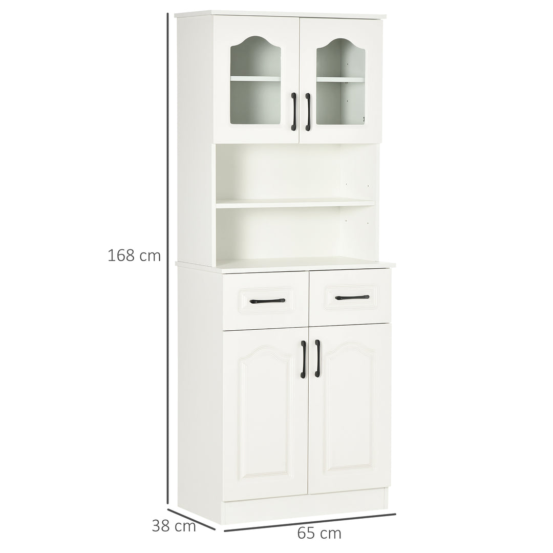 HOMCOM Kitchen Cupboard, Freestanding Storage Cabinet with 2 Adjustable Shelves, 2 Drawers and Open Counter for Living Room, Dining Room, 168cm, White