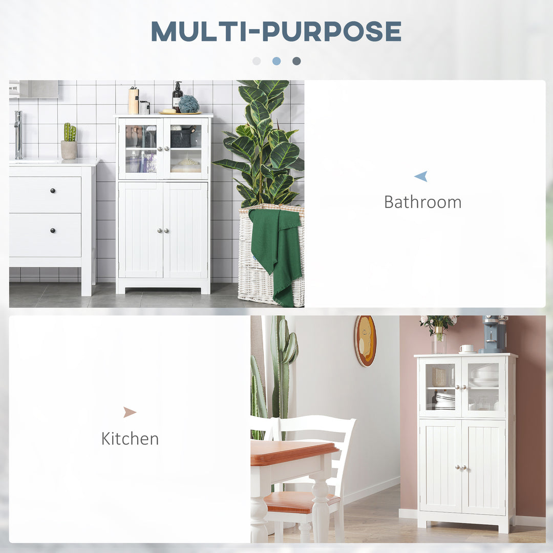 Bathroom Floor Cabinet, Freestanding Kitchen Cupboard with 2 Drawers, Adjustable Shelves and Tempered Glass Door, Wooden Storage Unit for Living Room Kitchen Hallway