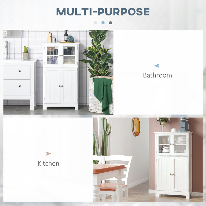 Bathroom Floor Cabinet, Freestanding Kitchen Cupboard with 2 Drawers, Adjustable Shelves and Tempered Glass Door, Wooden Storage Unit for Living Room Kitchen Hallway