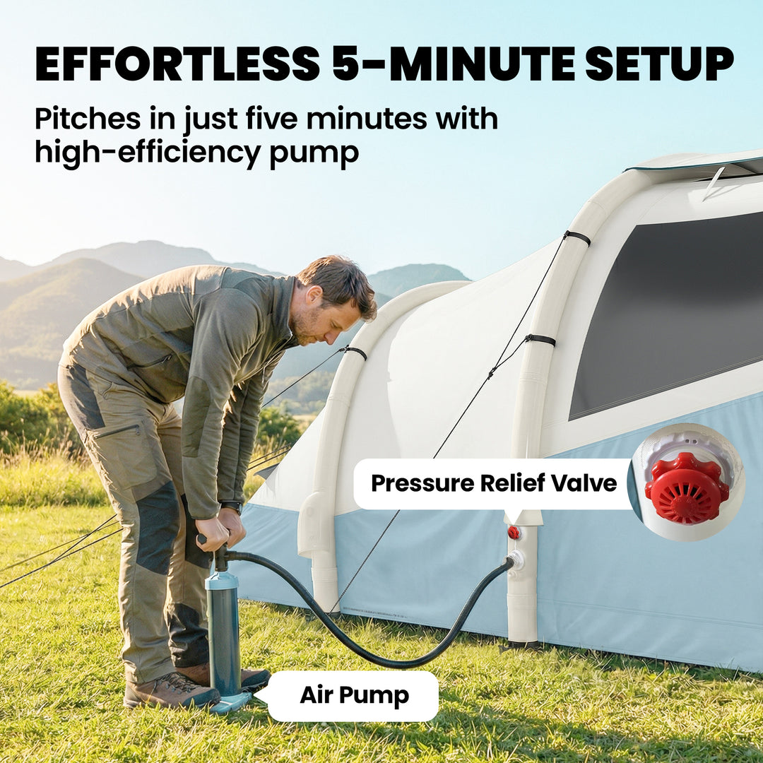 Inflatable Camping Tent w/ Air Pump, Easy Setup 2-3 Person Blow Up Ten