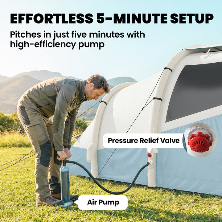 Inflatable Camping Tent w/ Air Pump, Easy Setup 2-3 Person Blow Up Ten