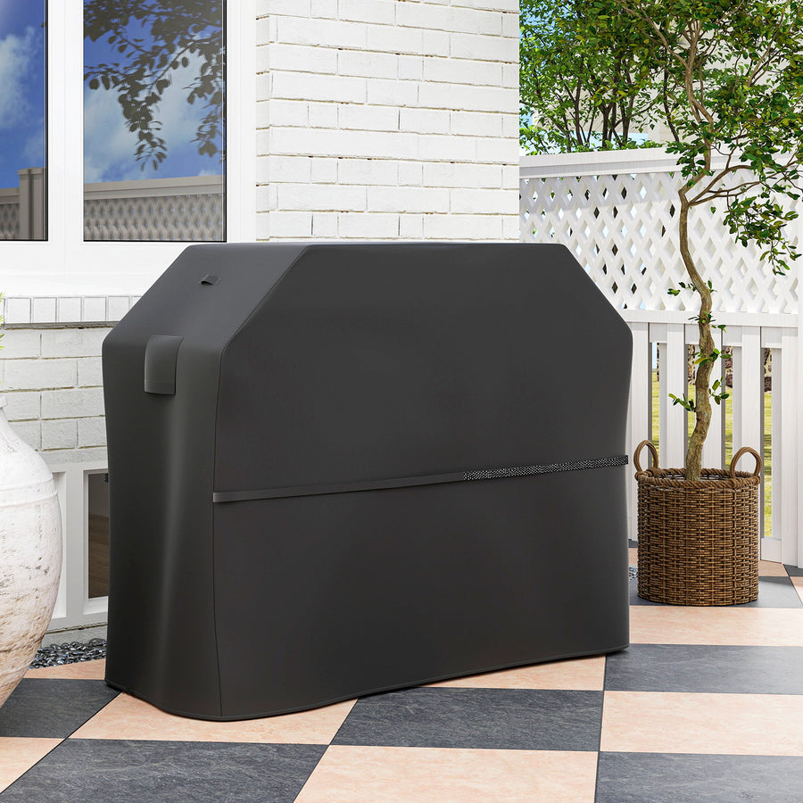 BBQ Cover for Rectangular Gas Grill, 600D UPF30+ Oxford Fabric Barbecue Cover for Waterproof Protection Rip-Proof, with Windproof Hook and Loop Fasteners, Vents, 147 x 61 x 122 cm, Black
