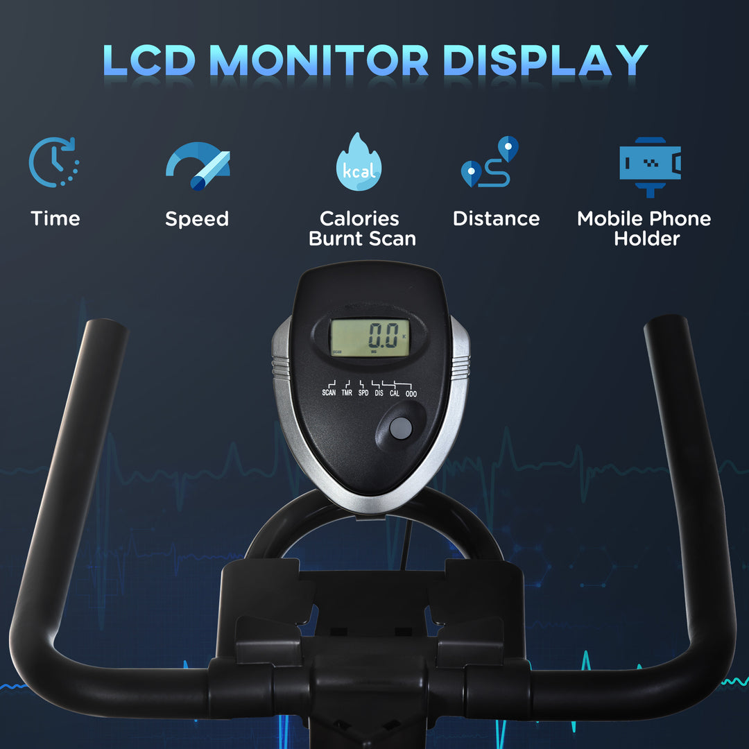 Indoor Stationary Exercise Bike 6kg Flywheel Fitness Cardio Workout Bke Trainer for Home Gym w/ Adjustable Resistance LCD Monitor Pad and Bottle Holder Black