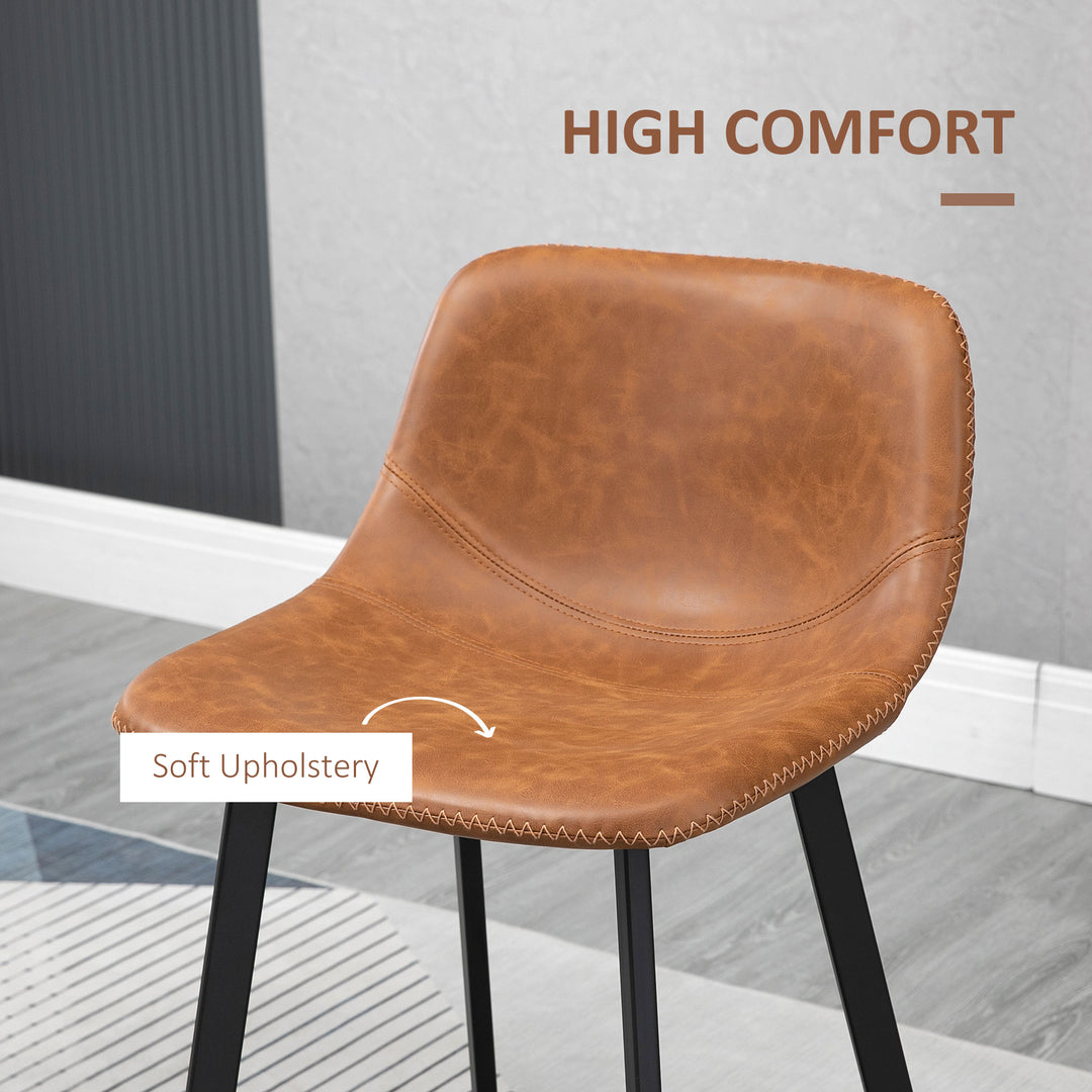 Bar Stools Set of 2, PU Leather Kitchen Stools, Upholstered Breakfast Bar Chairs with Backrest, Steel Legs for Home, Dining Room, Brown