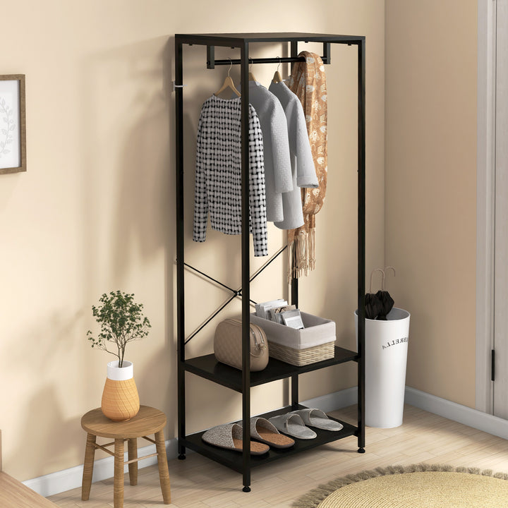 HOMCOM Hallway Coat Rack and Shoe Bench Tree - Black | Aosom UK