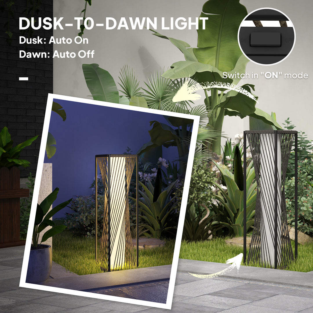 Garden Rattan Lamp, 77 cm Tall Solar Rattan Floor Lamp, Solar Garden Light with Auto On/Off LED Lights, IP44 Waterproof for Outdoor, Porch, Pathway, Deck, Grey