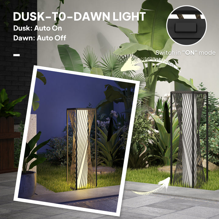 Garden Rattan Lamp, 77 cm Tall Solar Rattan Floor Lamp, Solar Garden Light with Auto On/Off LED Lights, IP44 Waterproof for Outdoor, Porch, Pathway, Deck, Grey