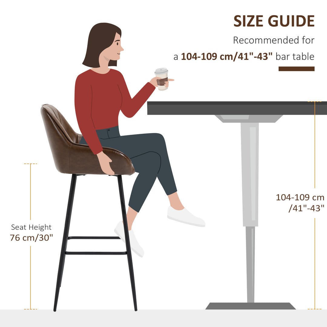 MCL Retro Bar Stools Set of 2, Breakfast Bar Chairs with Footrest, Kitchen Stools with Backs and Steel Legs, for Dining Area and Home Bar, Brown