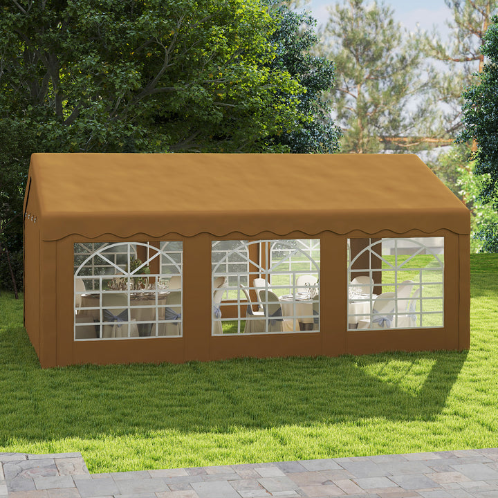 6m x 4m Marquee Party Tent Wedding Canopy, Pop Up Gazebo with Sidewalls, Doors, Windows, Galvanised Garden Gazebo for Parties Events, Yellow