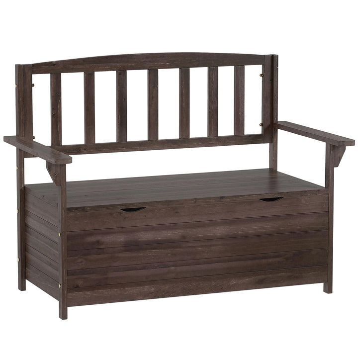Outdoor 2 Seater Garden Bench, Wooden Bench with Storage, Backrest, Ar