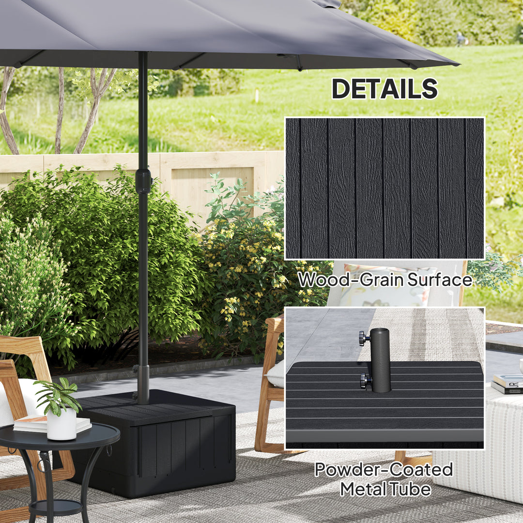 Garden Parasol Base Outdoor Umbrella Stand with Wheels Handles, Garden Umbrella Base, Filled Up to 80kg with Stand or 50kg with Water for 38, 48 mm Poles, Black