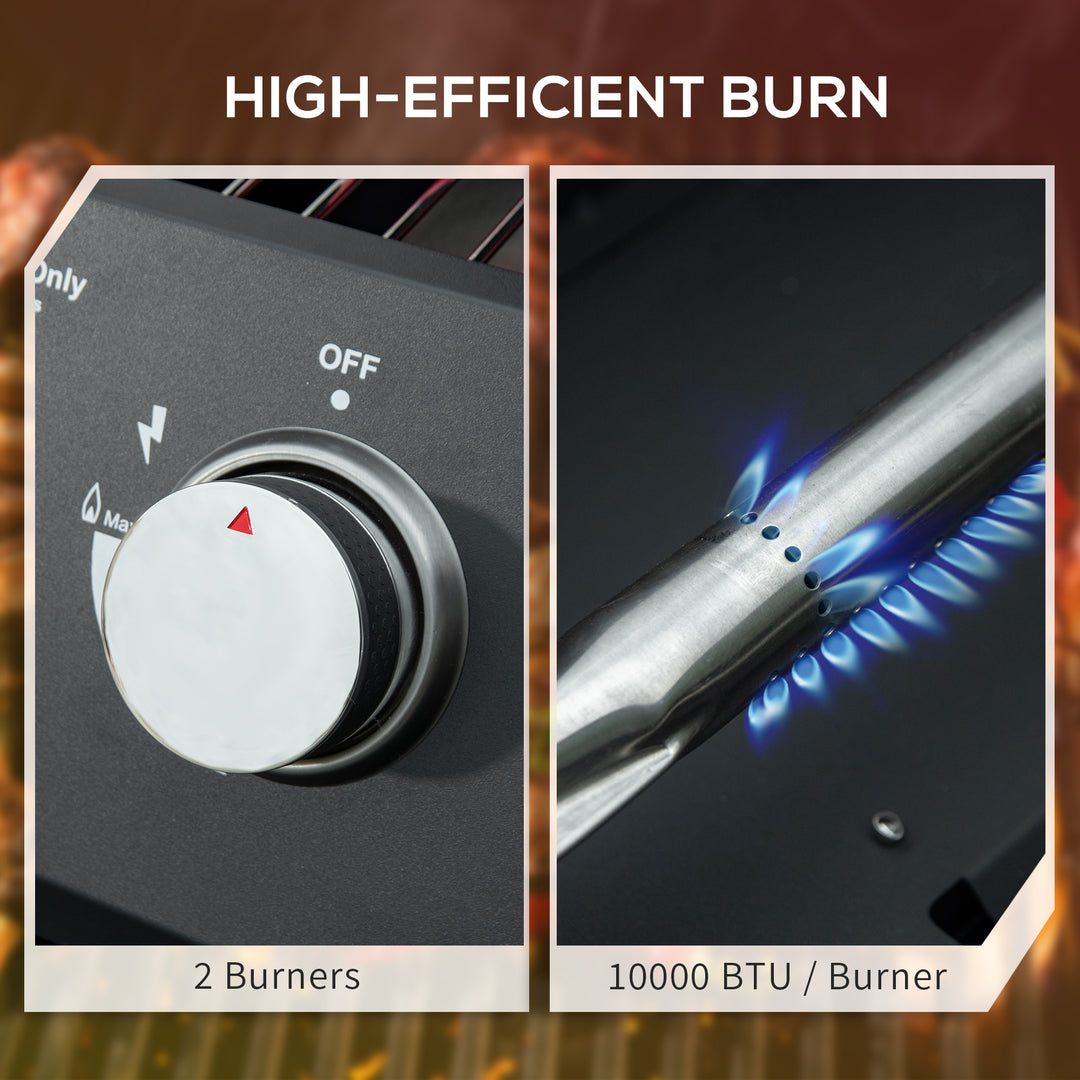 MCL 2 Burner Gas BBQ Grill Outdoor Portable Folding Tabletop Barbecue w/ Lid, Thermometer, Carbon Steel, Black