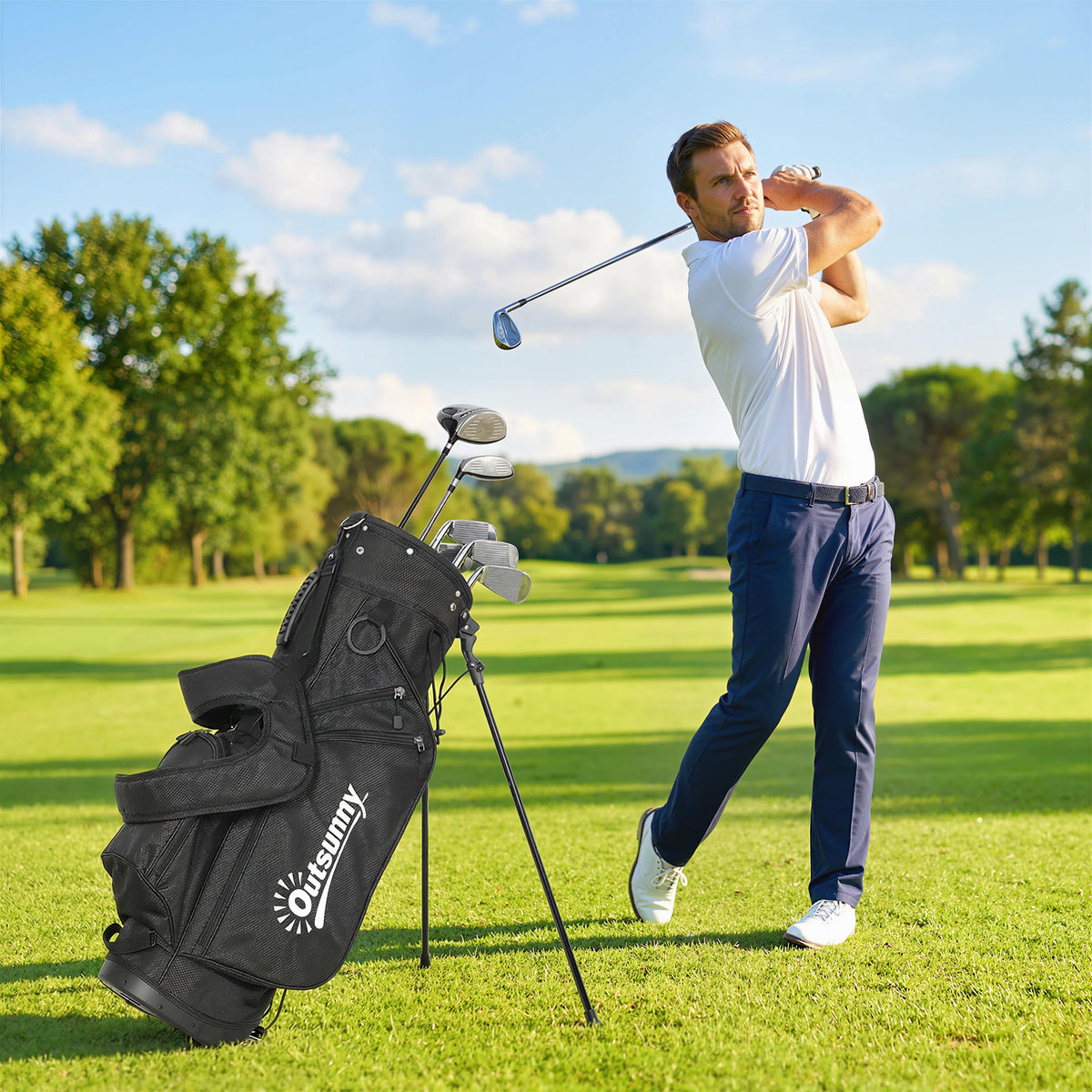 Golf Stand Bag 6 Way Full-Length Dividers, Waterproof Golf Bag with 5 