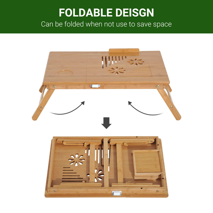 Portable Laptop Desk Notebook Tray PC Bed Table with Drawer Adjustable & Foldable (55L x 35W x 22-32.5H (cm))
