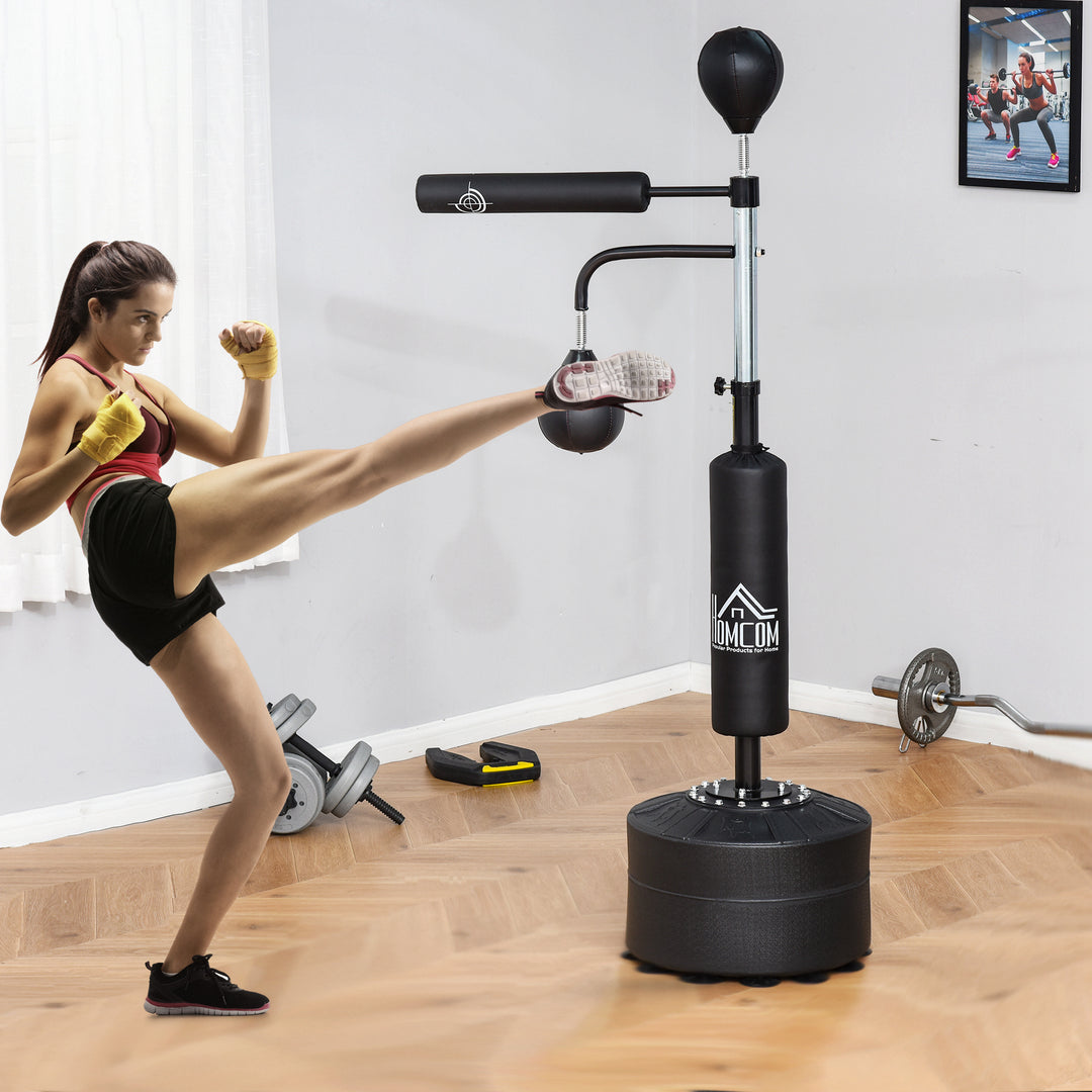 4-in-1 Boxing Punching Bag, Freestanding with 2 Speed Bals, 360° Reflex Bar, 160-230cm Adjustable Height, Black