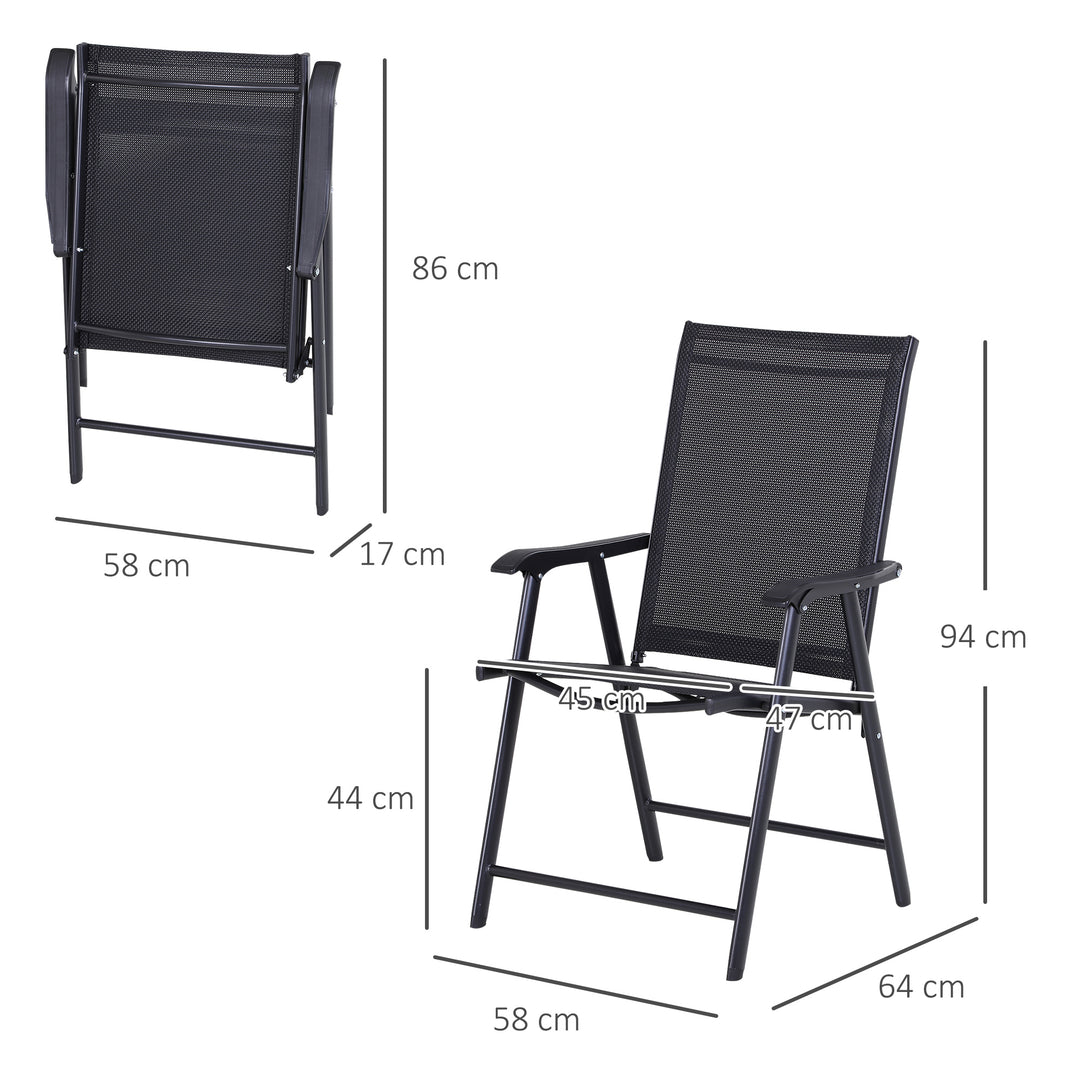 Set of 4 Folding Garden Chairs, Metal Frame Garden Chairs Outdoor Patio Park Dining Seat with Breathable Mesh Seat, Black