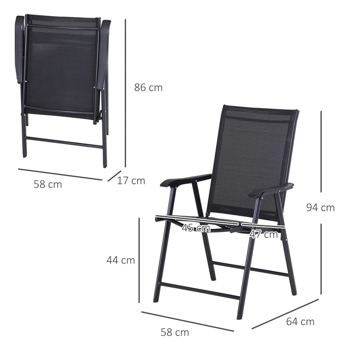 Set of 4 Folding Garden Chairs, Metal Frame Garden Chairs Outdoor Patio Park Dining Seat with Breathable Mesh Seat, Black