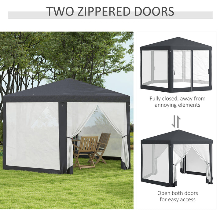 4M Hexagon Gazebo, Netting Party Tent, Patio Canopy Outdoor Event Shelter for Activities, Shade Resistant, Dark Grey