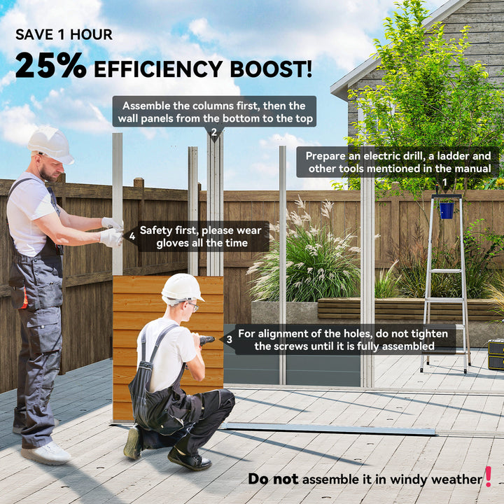 MCL 9 x 6ft Metal Garden Shed, House Hut Gardening Tool Storage with Ventilations, Sliding Door, Sloped Roof for Garden, Patio, Brown