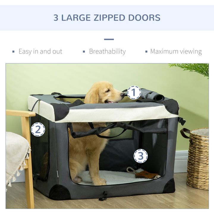 81cm Foldable Pet Carrier, with Cushion, for Medium Dogs and Cats - Grey