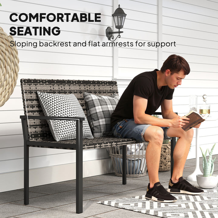 Two-Seater Rattan Bench - Mixed Grey