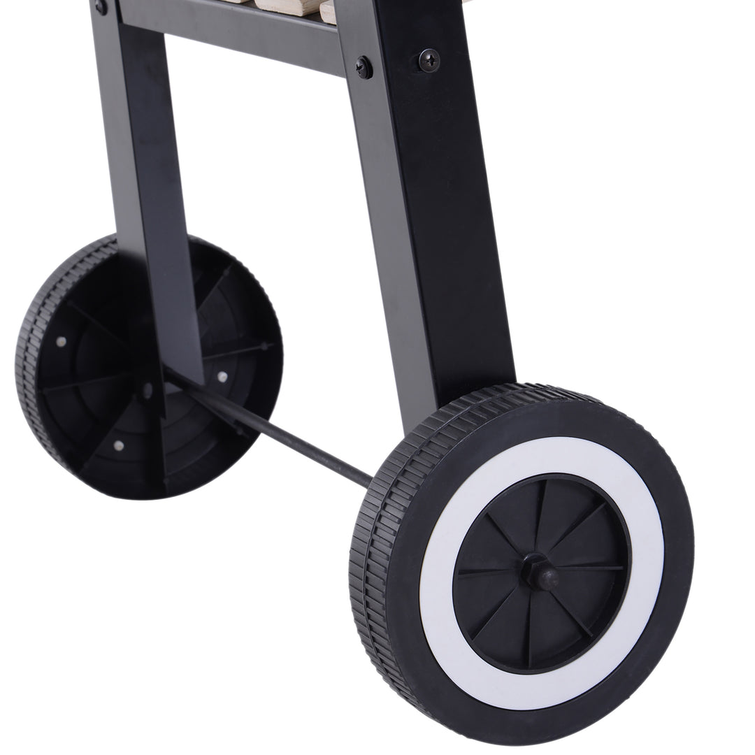 Trolley Charcoal BBQ Barbecue Grill Outdoor Patio Garden Heating Smoker with Side Trays Storage Shelf and Wheels