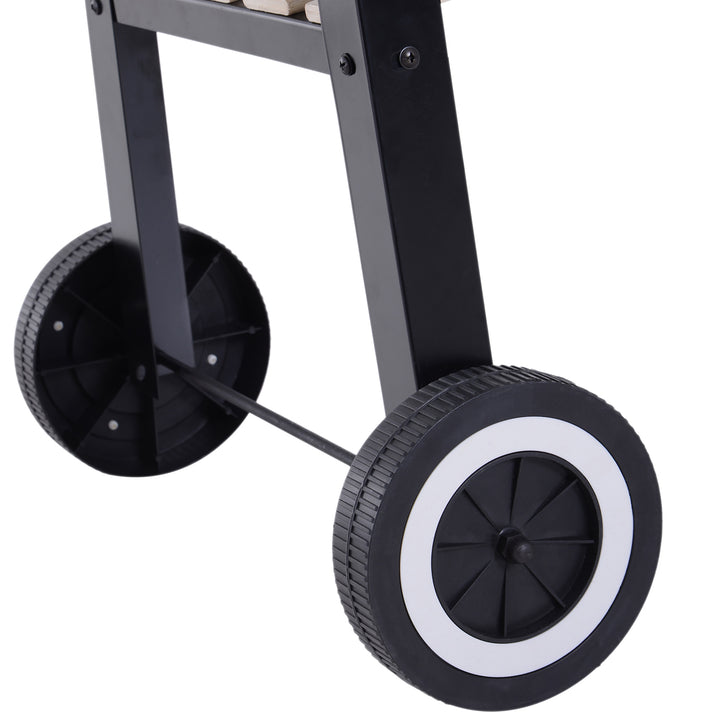 Trolley Charcoal BBQ Barbecue Grill Outdoor Patio Garden Heating Smoker with Side Trays Storage Shelf and Wheels