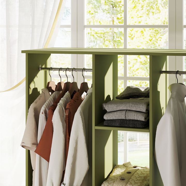 Open Wardrobe Double Mobile Storage Shelves Organizer W/6 Wheels-Green