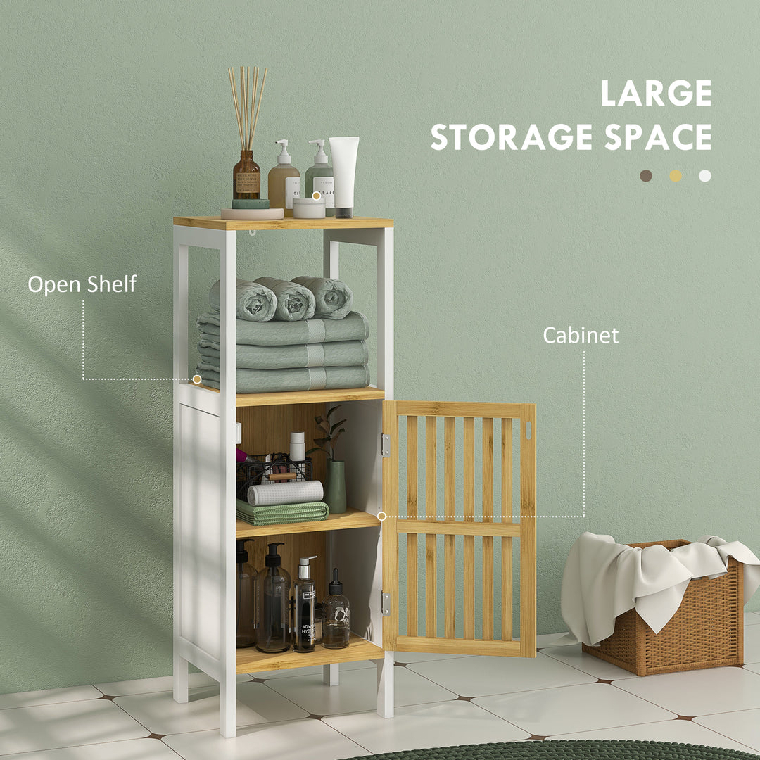 Bamboo-Blend Retro Cut-Out Bathroom Storage Unit, with Cupboard