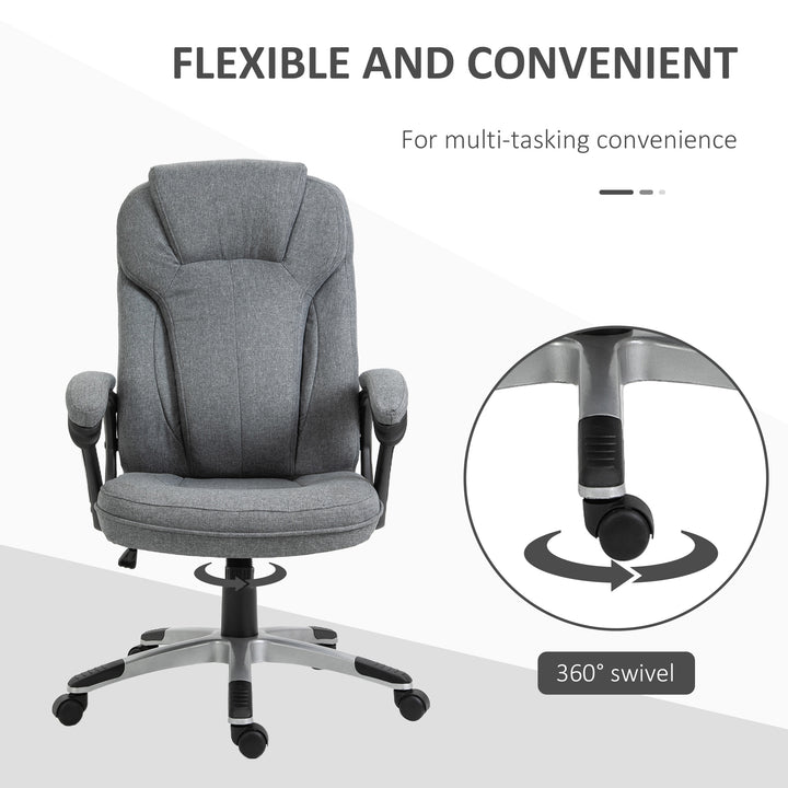 Office Chair, Linen Fabric Desk Chair, Height Adjustable Computer Chair with Padded Armrests, Swivel Wheels and Tilt Function, Grey