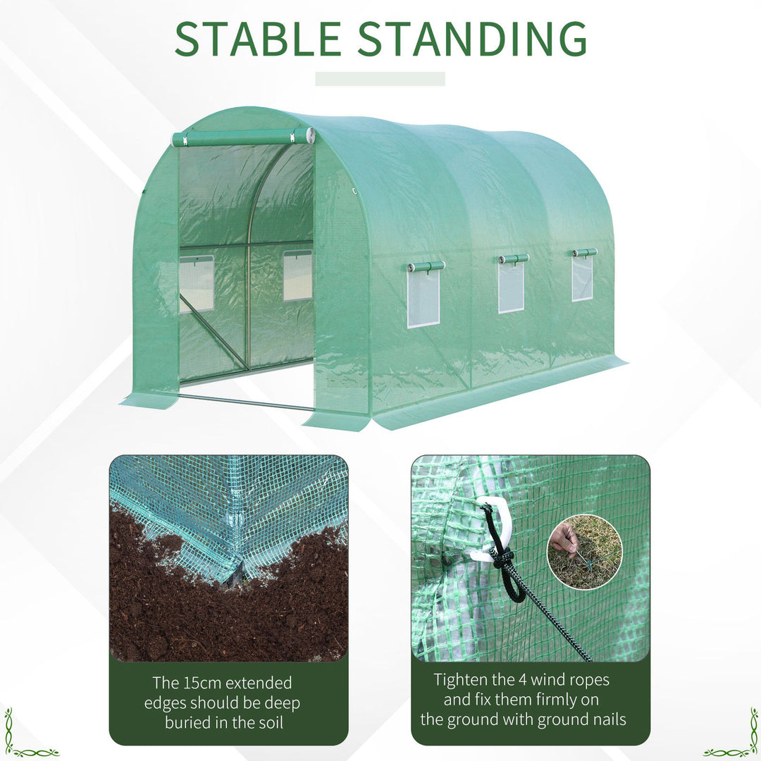 4 x 2 x 2 m Polytunnel Greenhouse with Roll-up Door and 6 Mesh Windows, Walk-in Garden Tunnel Warm House Tent with UV-resistant PE Cover and Galvanised Steel Frame, Green