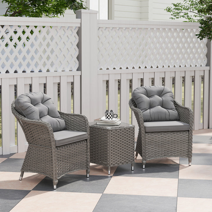 Three-Piece Super Padded Rattan Set - Light Grey