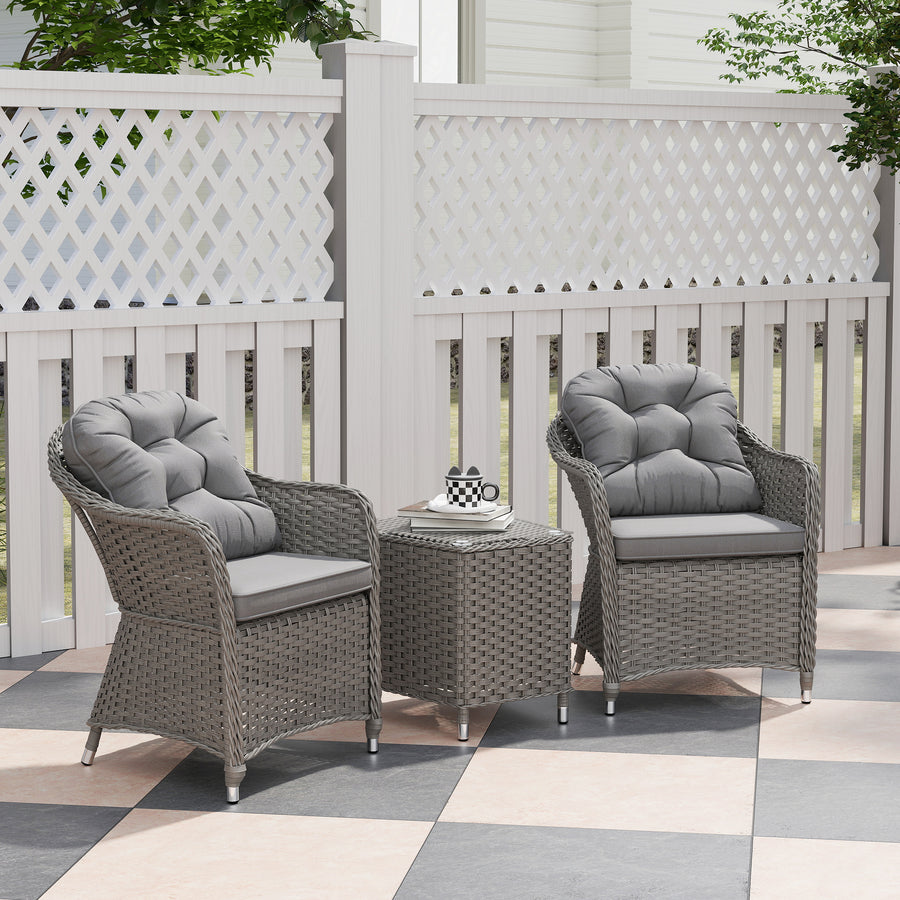 Three-Piece Super Padded Rattan Set - Light Grey