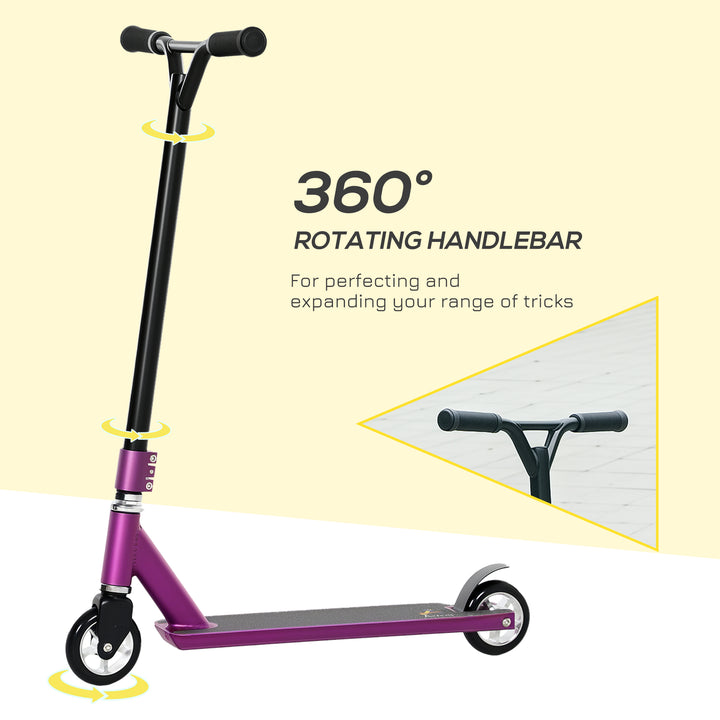 Stunt Scooter, 360° Entry Level Tricks Scooter w/ Lightweight Aluminium Deck and ABEC 7 Bearing, For Age 14+ Beginners, Purple