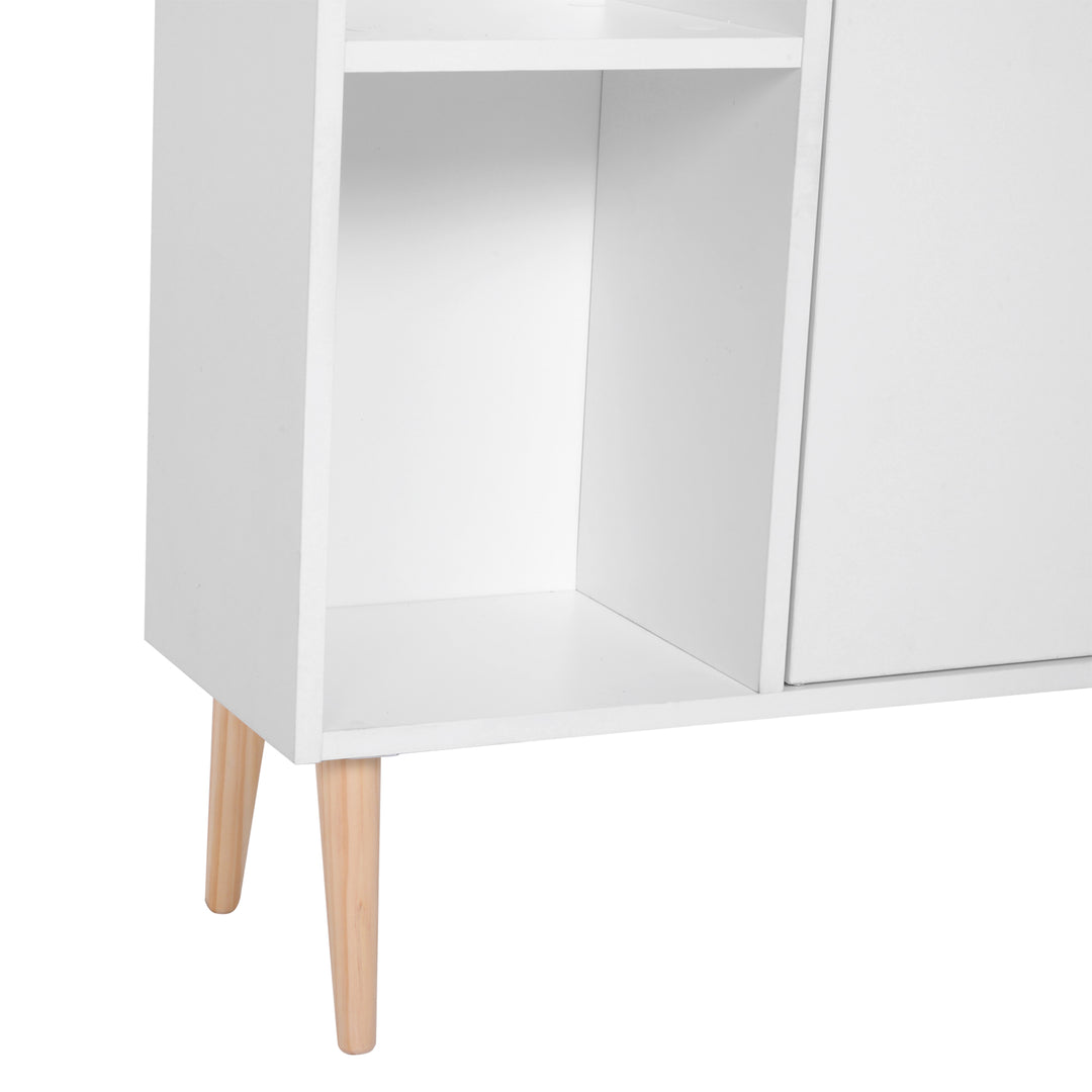 HOMCOM Open Bookcase Storage Cabinet Shelves Unit Free Standing w/ Two Doors Wooden Display White