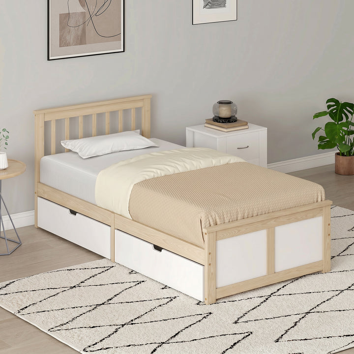 Pine Storage Bed, 3ft Single Solid Wooden Bed Frame with Drawers, Head