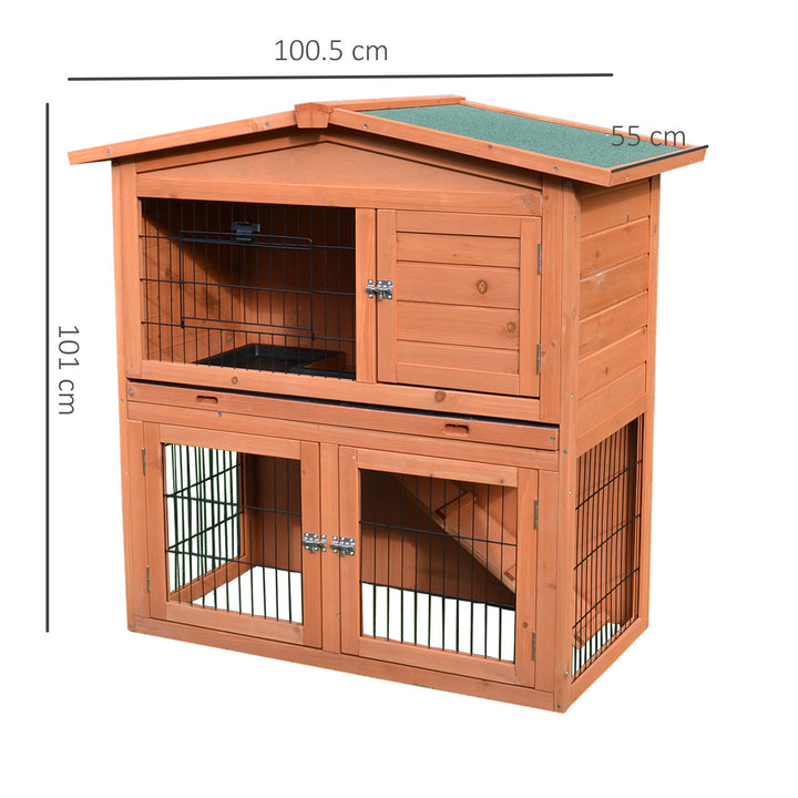 PawHut 2 Tier Rabbit Hutch Guinea Pig Hutch Ferret Cage with Ramp Slide Out Tray for Indoor Outdoor 100.5 x 55 x 101 cm