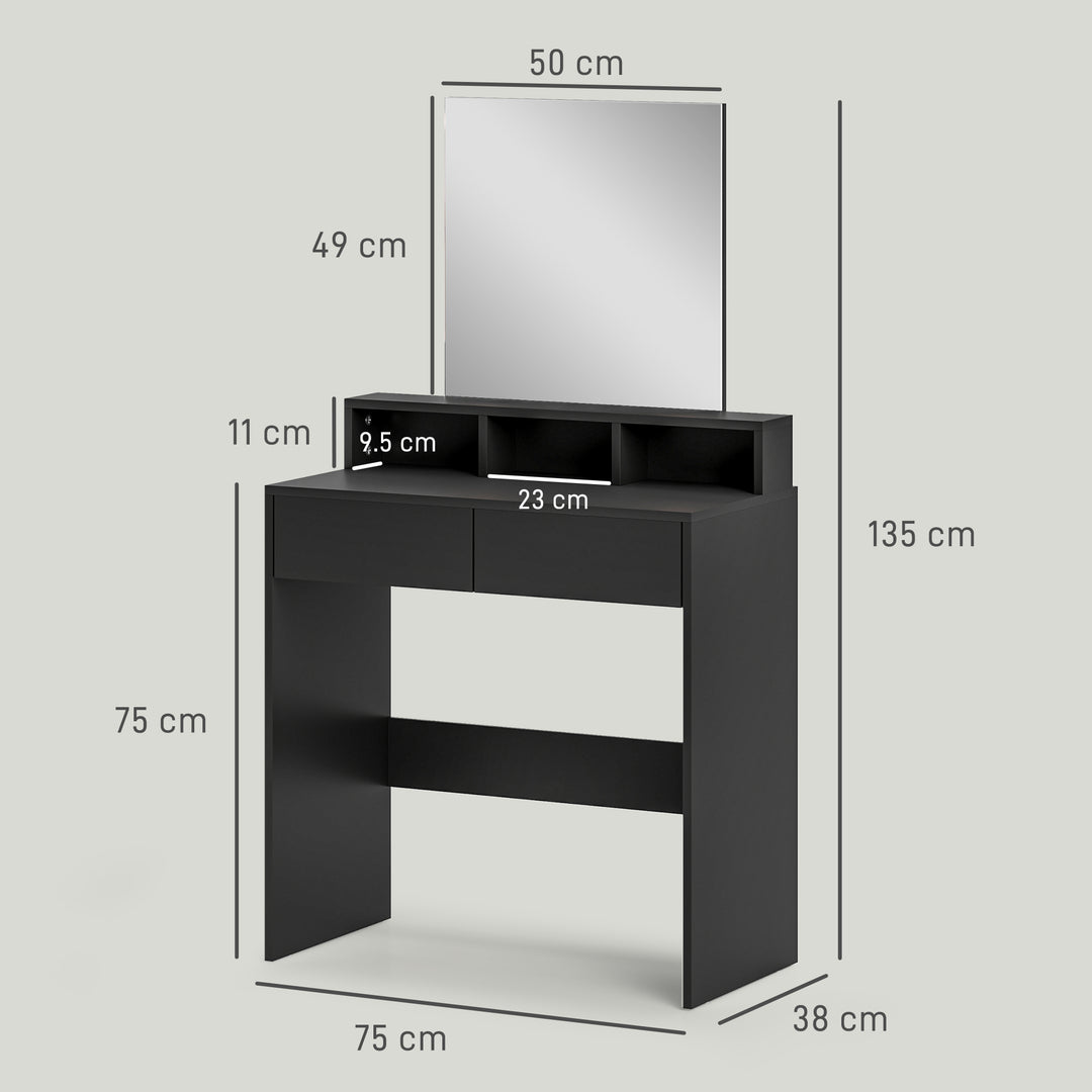 Multi-Storage Dressing Table, with Mirror - Black