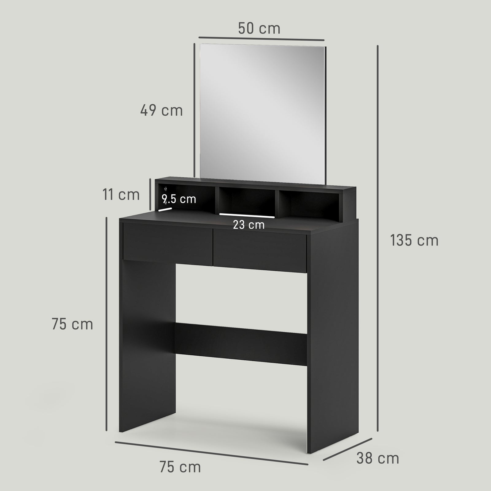 Multi-Storage Dressing Table, with Mirror - Black