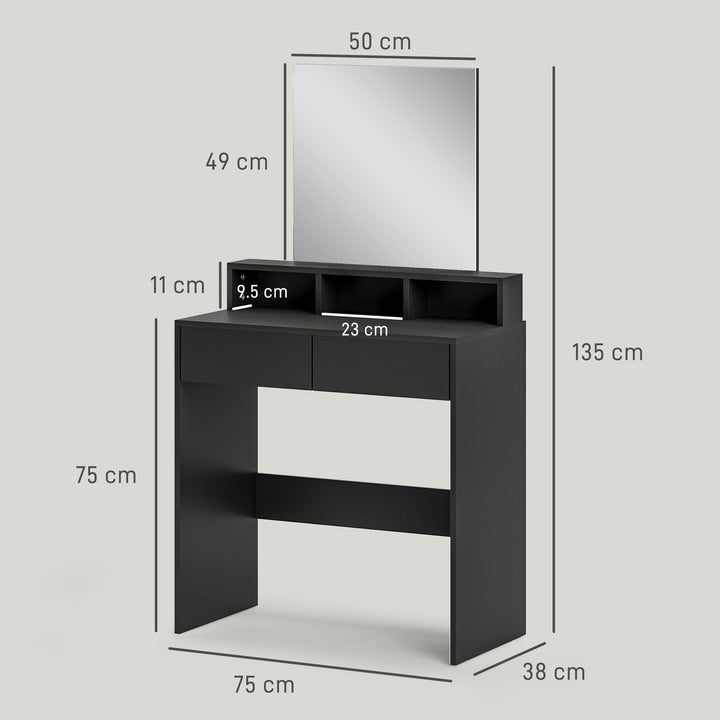 Multi-Storage Dressing Table, with Mirror - Black