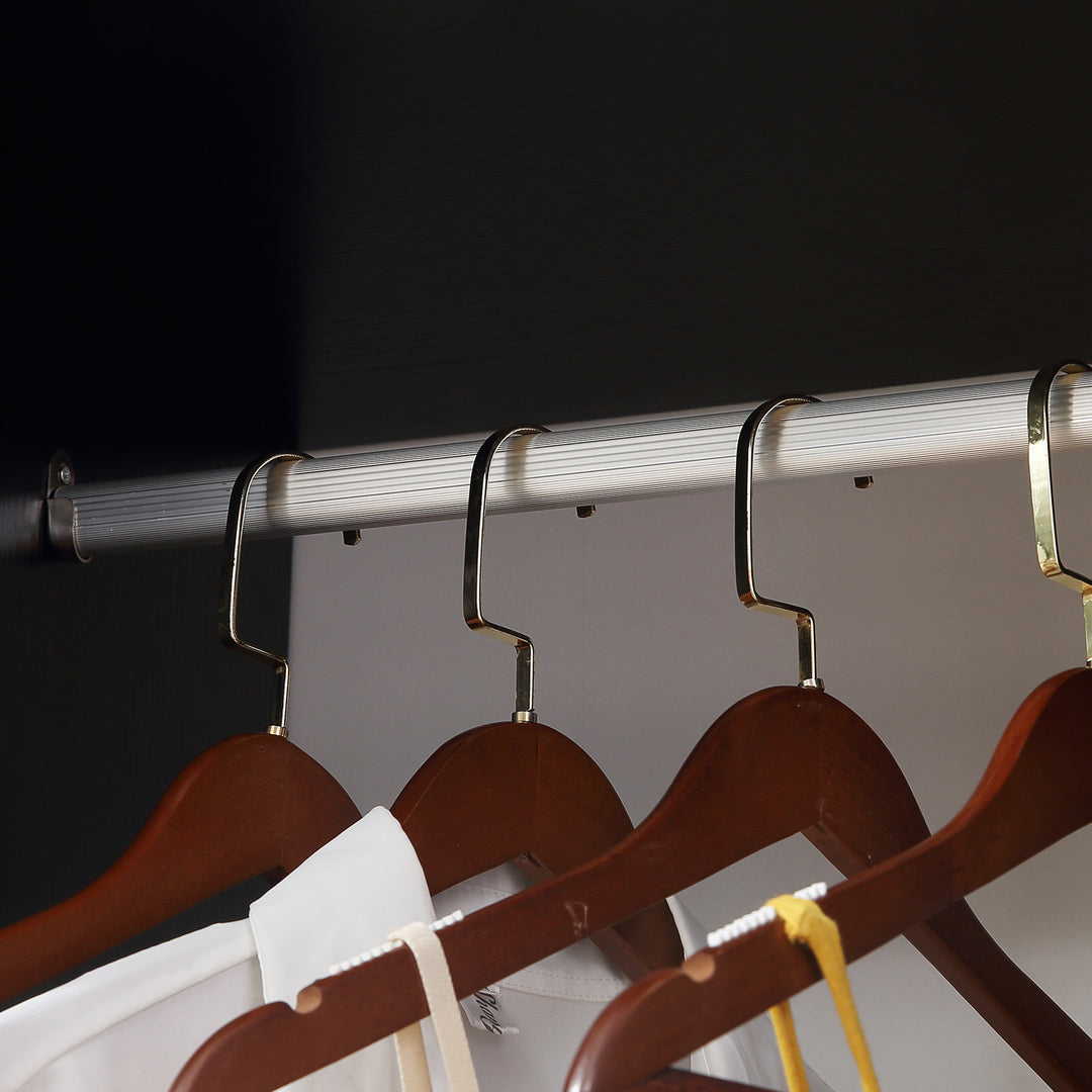 MCL Open Wardrobe on Wheels, Bedroom Wardrobe with Clothes Hanging Rail, 3 Storage Shelves, Mobile Garment Rack for Cloakroom, Hallway, Black