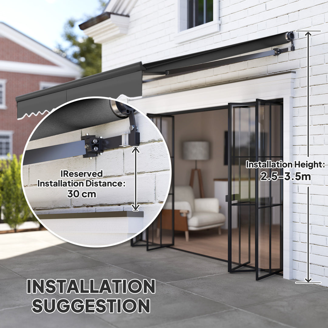 3 x 2.5m Electric Awning with Remote Controller, Aluminium Frame DIY Retractable Awning, UV30+ Sun Shade Canopy for Garden Patio Deck Door Window, Dark Grey
