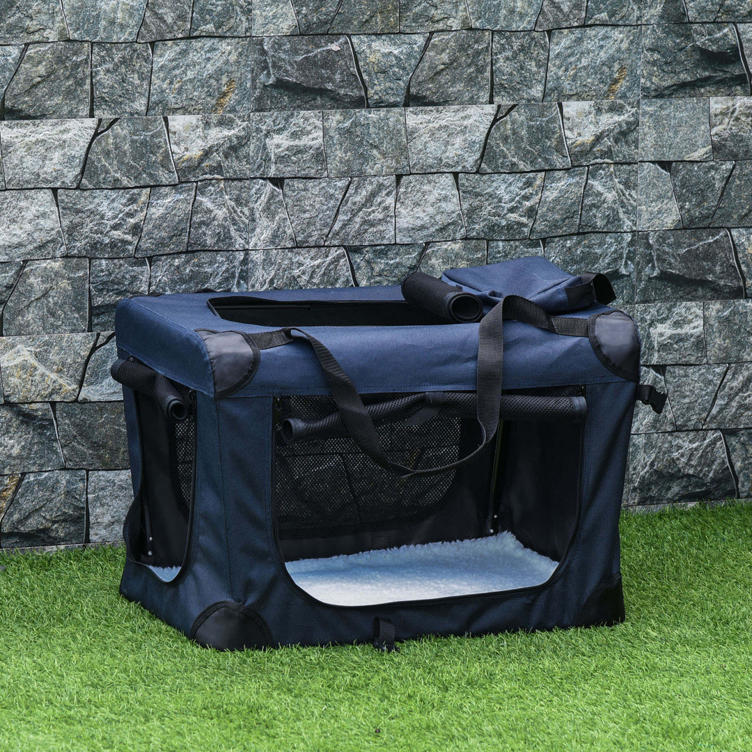 Foldable Pet Carrier for Small and Miniature Dogs, Portable Cat Carrier Soft Side Pet Travel Crate with Removable Mat, Storage Bags, Breathable Mesh 70 x 51 x 50cm - Dark Blue