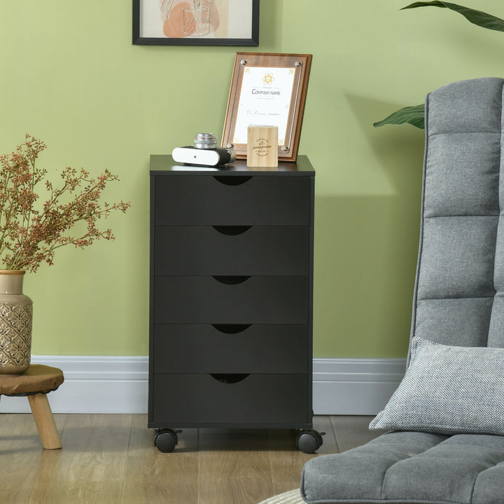 5 Drawer Mobile Filing Cabinet, Vertical File Cabinet, Modern Rolling Office Storage Organizer Cupboard, Black